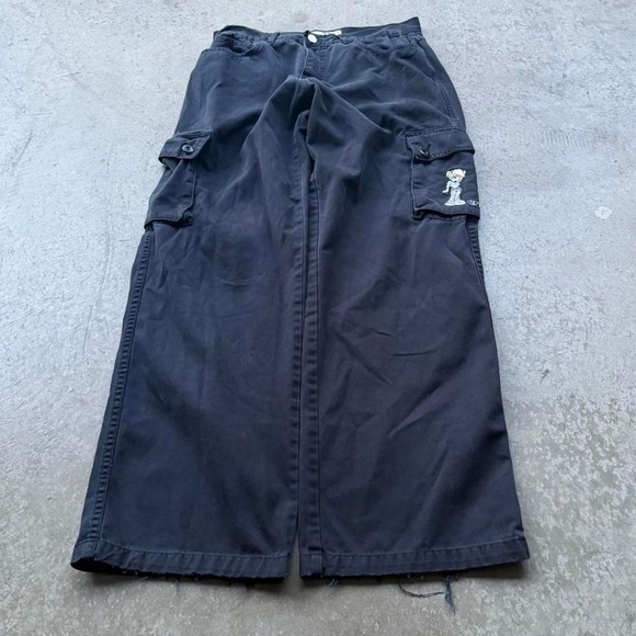 Vintage Interstate 1/1 Embroidered Skater Girl Baggy Cargo Pants Rave Jnco Skate